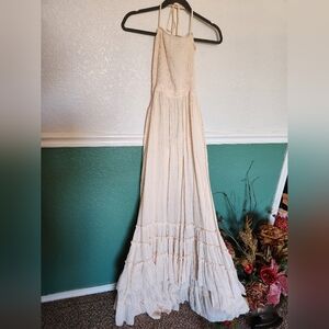 Boho Cream Maxi Dress | Tiered Ruffle | Open Back